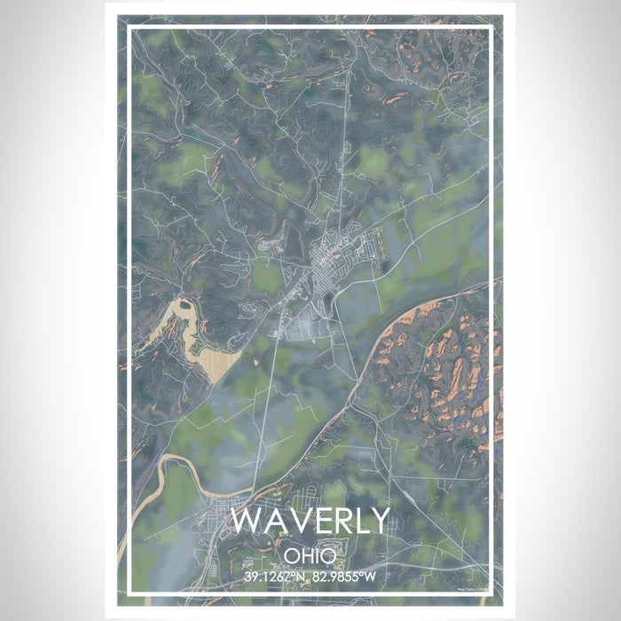 Waverly Ohio Map Print Portrait Orientation in Afternoon Style With Shaded Background