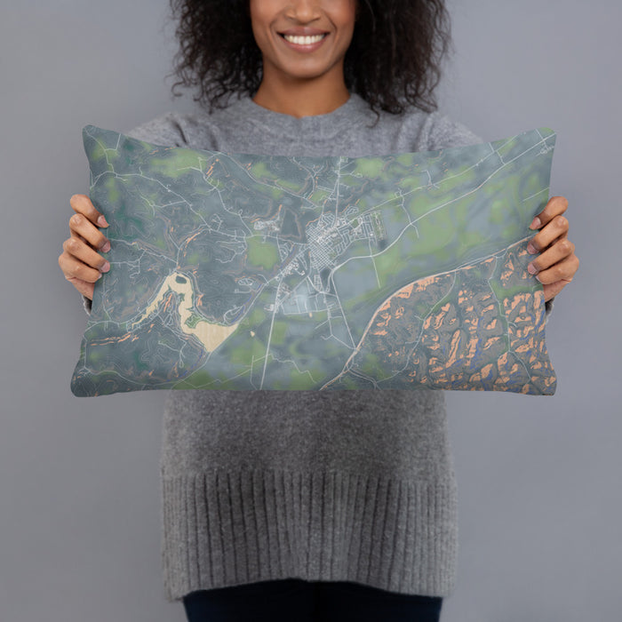 Person holding 20x12 Custom Waverly Ohio Map Throw Pillow in Afternoon