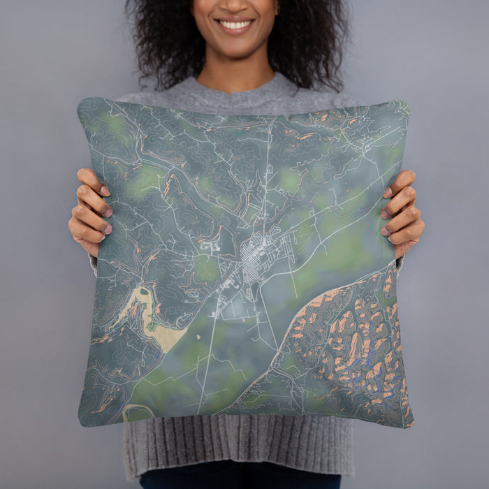 Person holding 18x18 Custom Waverly Ohio Map Throw Pillow in Afternoon