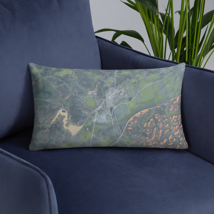 Custom Waverly Ohio Map Throw Pillow in Afternoon on Blue Colored Chair