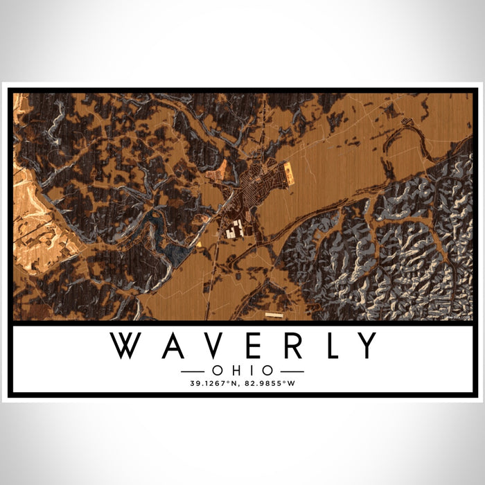 Waverly Ohio Map Print Landscape Orientation in Ember Style With Shaded Background