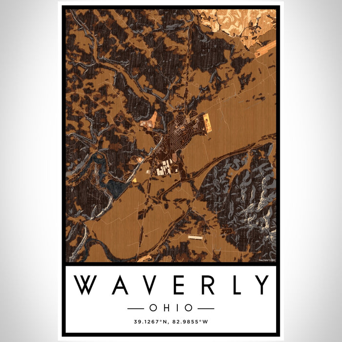 Waverly Ohio Map Print Portrait Orientation in Ember Style With Shaded Background
