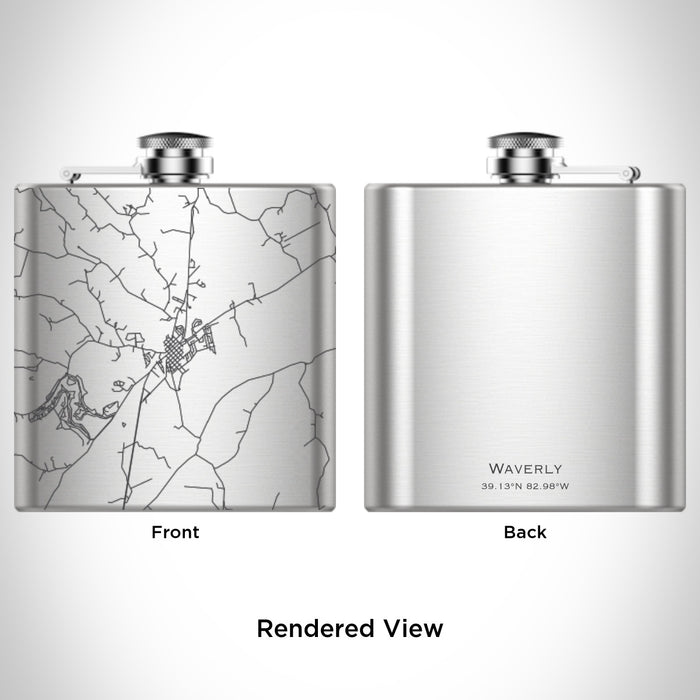 Rendered View of Waverly Ohio Map Engraving on 6oz Stainless Steel Flask