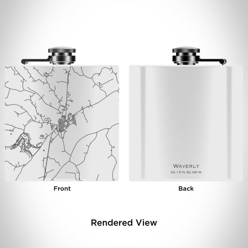 Rendered View of Waverly Ohio Map Engraving on 6oz Stainless Steel Flask in White