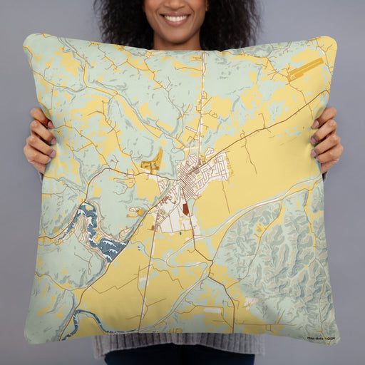 Person holding 22x22 Custom Waverly Ohio Map Throw Pillow in Woodblock