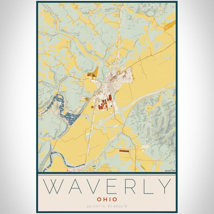 Waverly Ohio Map Print Portrait Orientation in Woodblock Style With Shaded Background