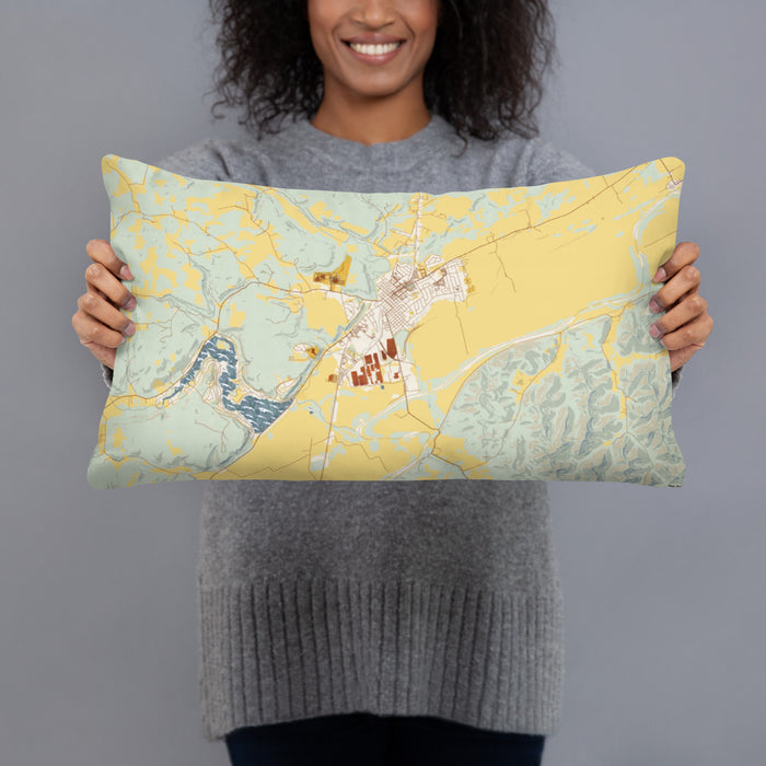 Person holding 20x12 Custom Waverly Ohio Map Throw Pillow in Woodblock