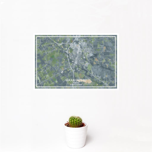 12x18 Waxahachie Texas Map Print Landscape Orientation in Afternoon Style With Small Cactus Plant in White Planter