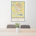 24x36 Waxahachie Texas Map Print Portrait Orientation in Woodblock Style Behind 2 Chairs Table and Potted Plant