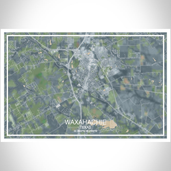 Waxahachie Texas Map Print Landscape Orientation in Afternoon Style With Shaded Background