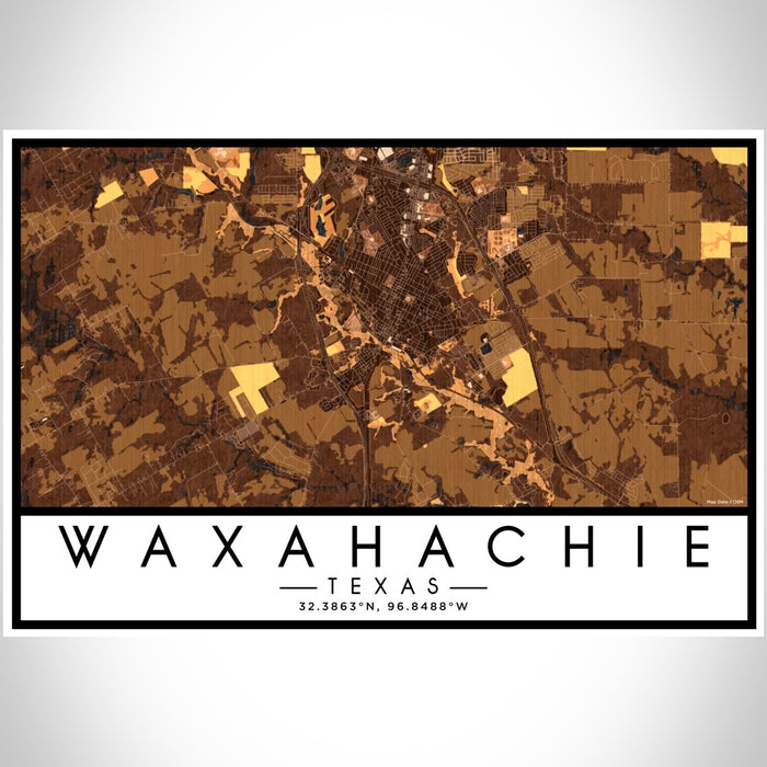 Waxahachie Texas Map Print Landscape Orientation in Ember Style With Shaded Background