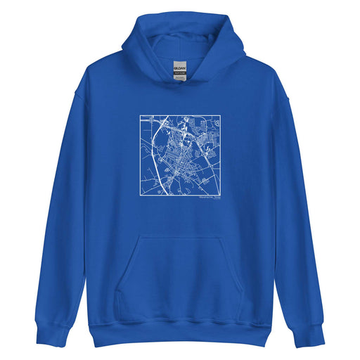 Waxahachie Texas  Map Unisex Hoodie Sweater with City inscription in Royal Blue