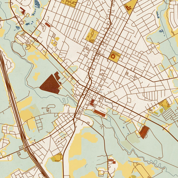 Waxahachie Texas Map Print in Woodblock Style Zoomed In Close Up Showing Details