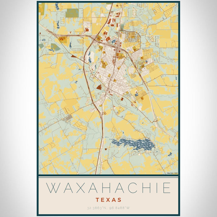 Waxahachie Texas Map Print Portrait Orientation in Woodblock Style With Shaded Background