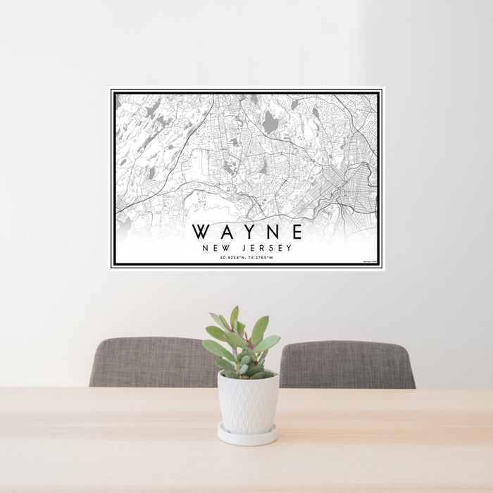 24x36 Wayne New Jersey Map Print Lanscape Orientation in Classic Style Behind 2 Chairs Table and Potted Plant