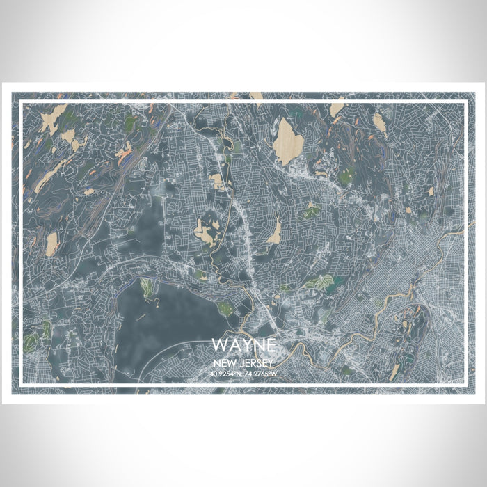 Wayne New Jersey Map Print Landscape Orientation in Afternoon Style With Shaded Background