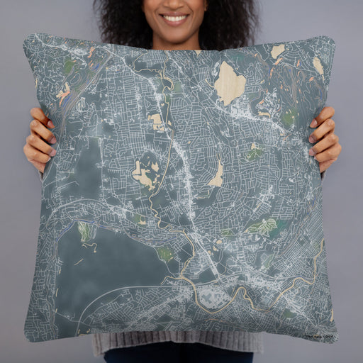 Person holding 22x22 Custom Wayne New Jersey Map Throw Pillow in Afternoon