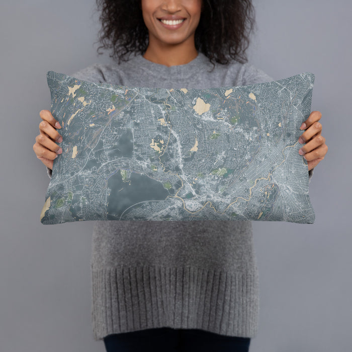 Person holding 20x12 Custom Wayne New Jersey Map Throw Pillow in Afternoon