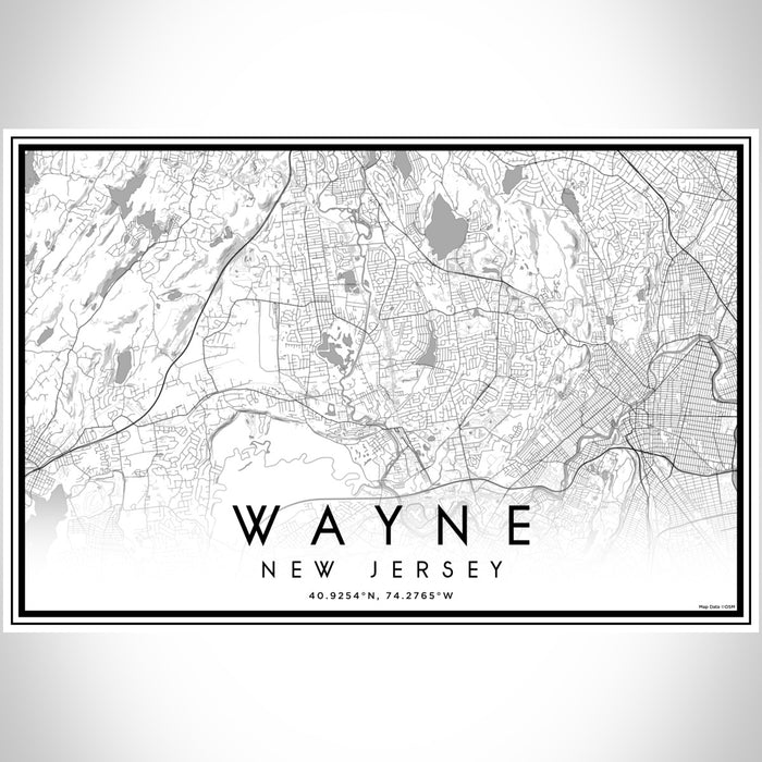 Wayne New Jersey Map Print Landscape Orientation in Classic Style With Shaded Background