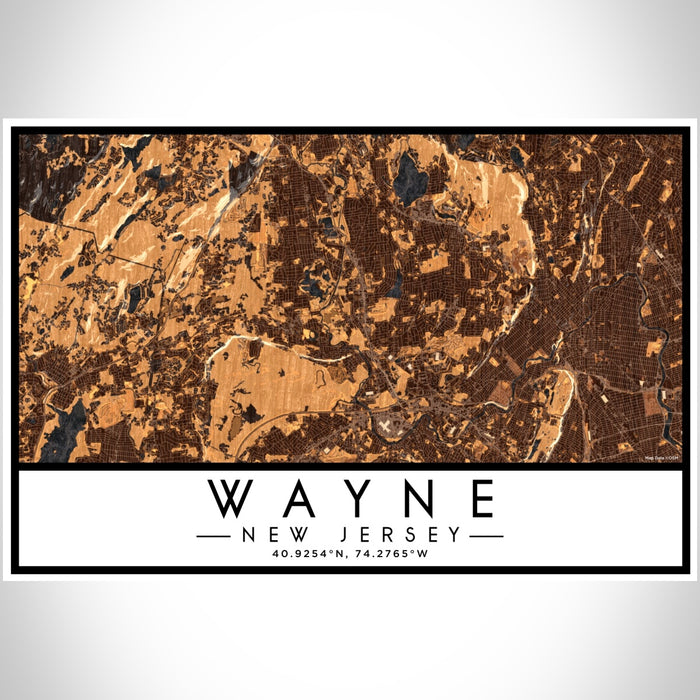 Wayne New Jersey Map Print Landscape Orientation in Ember Style With Shaded Background