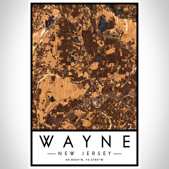 Wayne New Jersey Map Print Portrait Orientation in Ember Style With Shaded Background