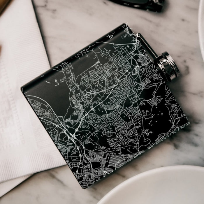 Wayne New Jersey Custom Engraved City Map Inscription Coordinates on 6oz Stainless Steel Flask in Black