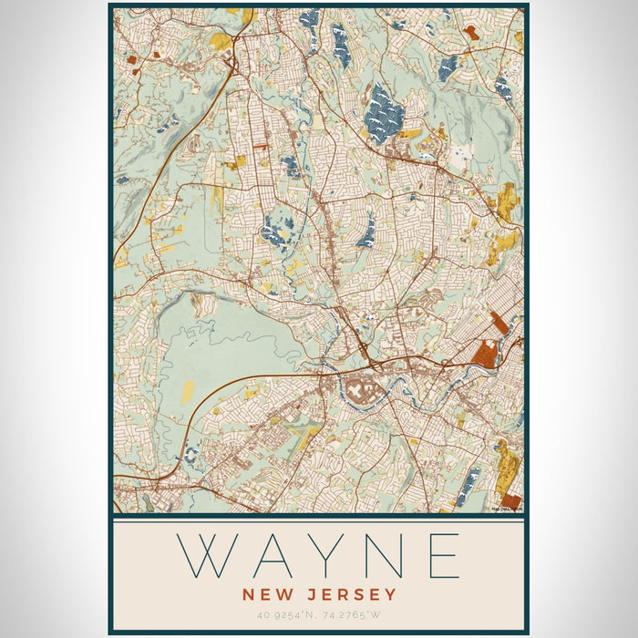 Wayne New Jersey Map Print Portrait Orientation in Woodblock Style With Shaded Background