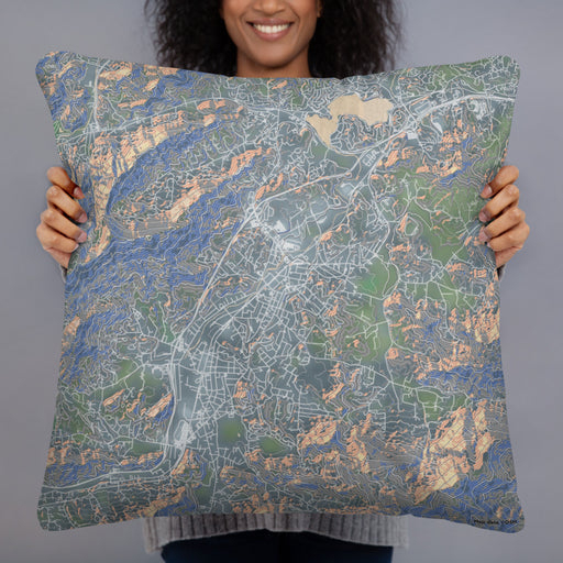 Person holding 22x22 Custom Waynesville North Carolina Map Throw Pillow in Afternoon