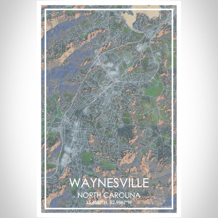 Waynesville North Carolina Map Print Portrait Orientation in Afternoon Style With Shaded Background
