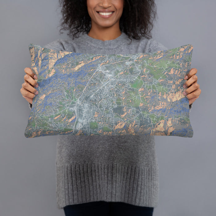 Person holding 20x12 Custom Waynesville North Carolina Map Throw Pillow in Afternoon