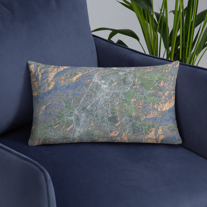 Custom Waynesville North Carolina Map Throw Pillow in Afternoon on Blue Colored Chair