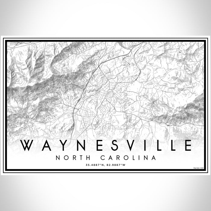 Waynesville North Carolina Map Print Landscape Orientation in Classic Style With Shaded Background