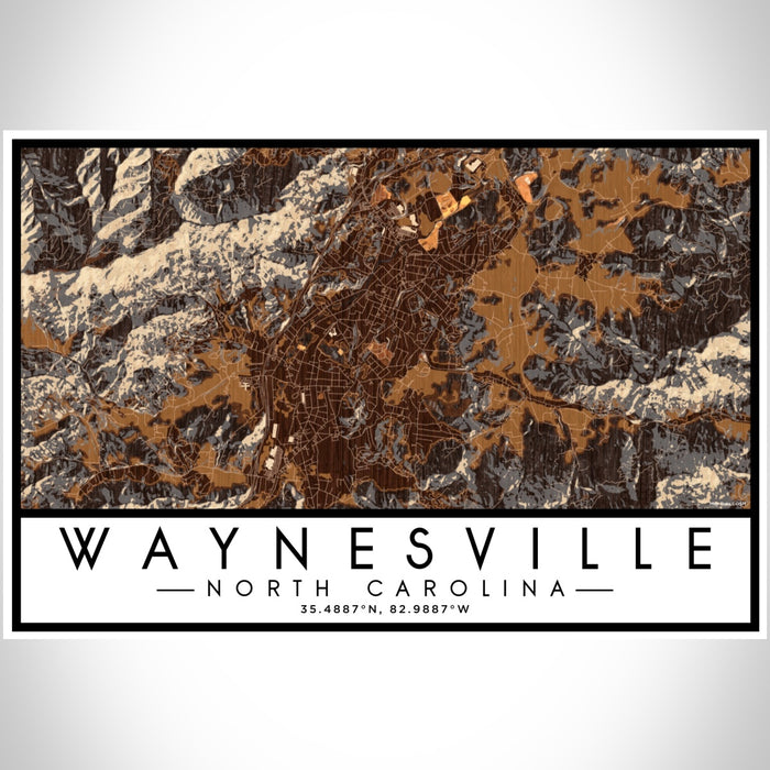 Waynesville North Carolina Map Print Landscape Orientation in Ember Style With Shaded Background
