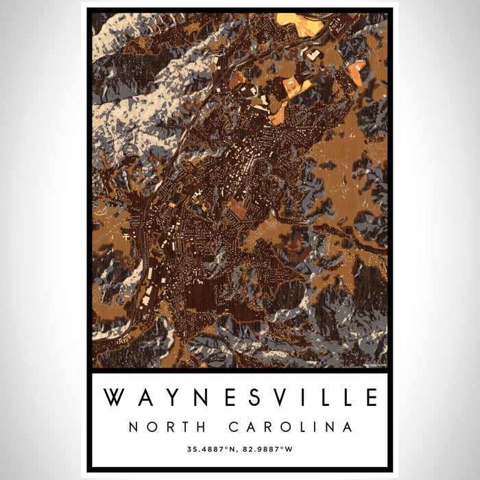 Waynesville North Carolina Map Print Portrait Orientation in Ember Style With Shaded Background