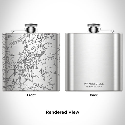 Rendered View of Waynesville North Carolina Map Engraving on 6oz Stainless Steel Flask