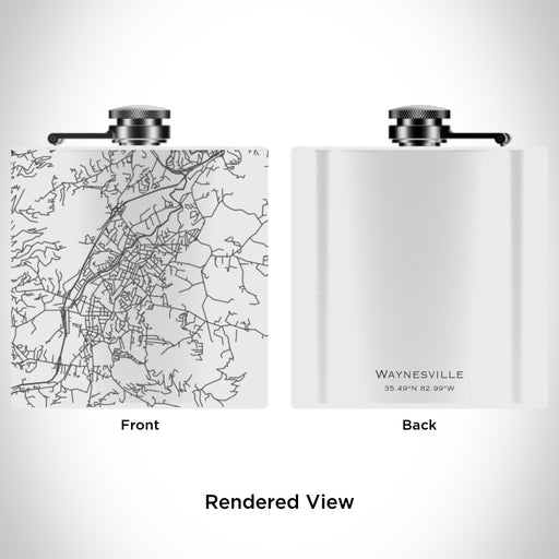 Rendered View of Waynesville North Carolina Map Engraving on 6oz Stainless Steel Flask in White