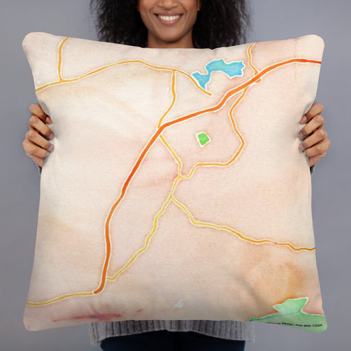 Person holding 22x22 Custom Waynesville North Carolina Map Throw Pillow in Watercolor