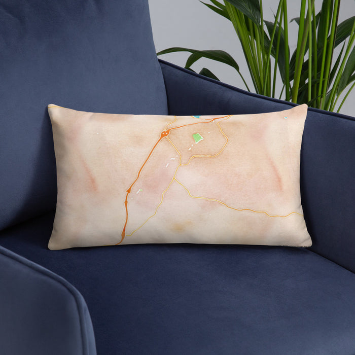 Custom Waynesville North Carolina Map Throw Pillow in Watercolor on Blue Colored Chair