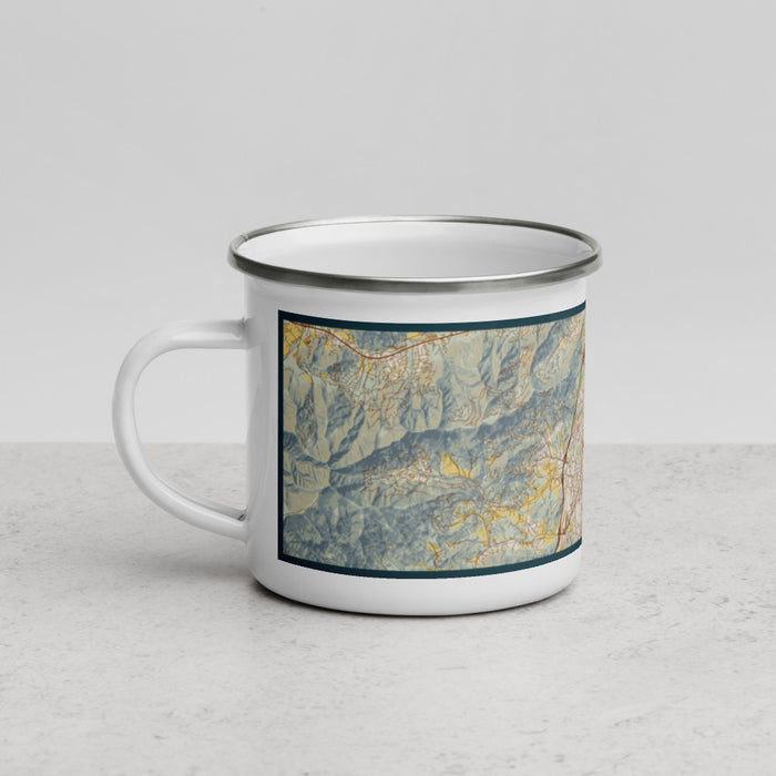 Left View Custom Waynesville North Carolina Map Enamel Mug in Woodblock