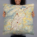 Person holding 22x22 Custom Waynesville North Carolina Map Throw Pillow in Woodblock