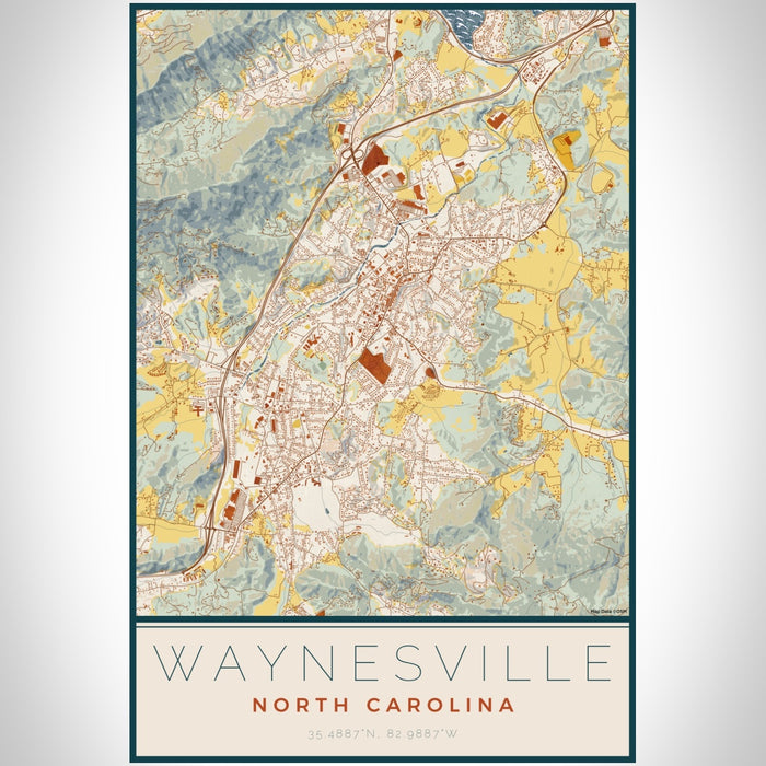 Waynesville North Carolina Map Print Portrait Orientation in Woodblock Style With Shaded Background
