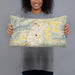 Person holding 20x12 Custom Waynesville North Carolina Map Throw Pillow in Woodblock