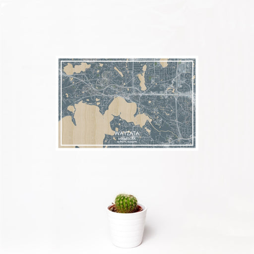 12x18 Wayzata Minnesota Map Print Landscape Orientation in Afternoon Style With Small Cactus Plant in White Planter