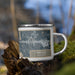 Right View Custom Wayzata Minnesota Map Enamel Mug in Afternoon on Grass With Trees in Background