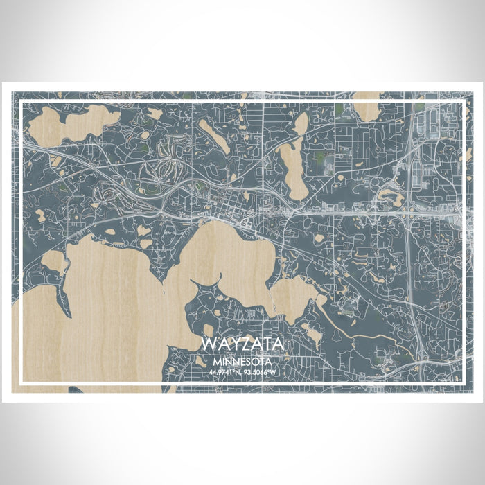Wayzata Minnesota Map Print Landscape Orientation in Afternoon Style With Shaded Background