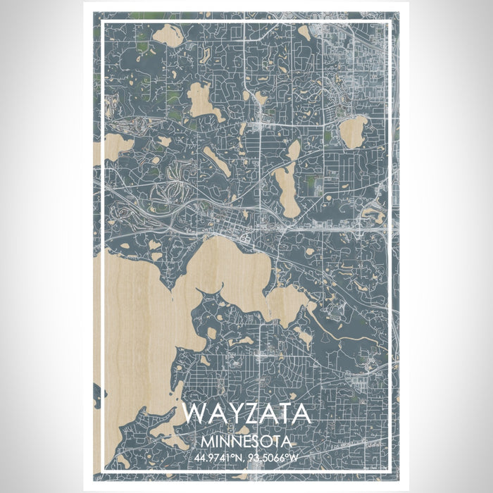 Wayzata Minnesota Map Print Portrait Orientation in Afternoon Style With Shaded Background