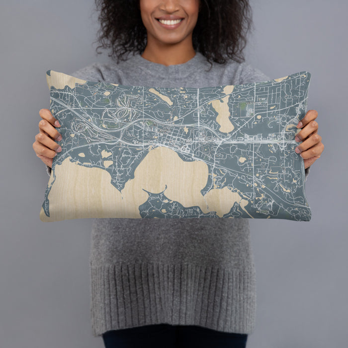 Person holding 20x12 Custom Wayzata Minnesota Map Throw Pillow in Afternoon