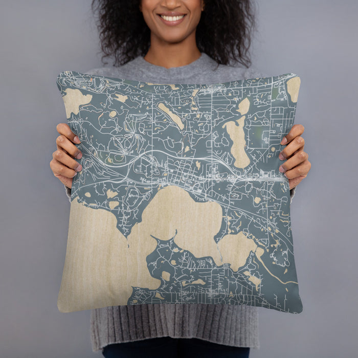 Person holding 18x18 Custom Wayzata Minnesota Map Throw Pillow in Afternoon