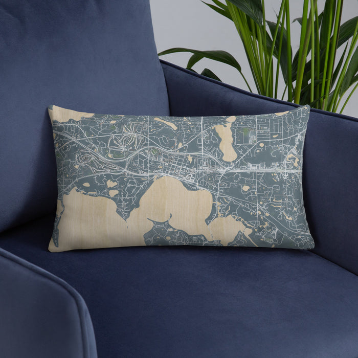 Custom Wayzata Minnesota Map Throw Pillow in Afternoon on Blue Colored Chair