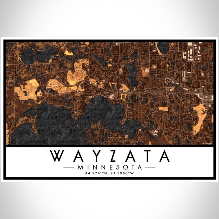 Wayzata Minnesota Map Print Landscape Orientation in Ember Style With Shaded Background